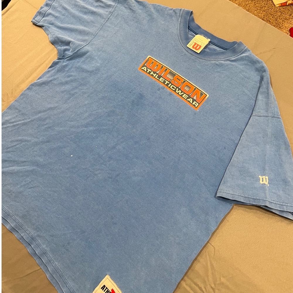 Vintage Wilson Athleticwear T Shirt XL Blue Made in USA 90s Graphic Heavyweight